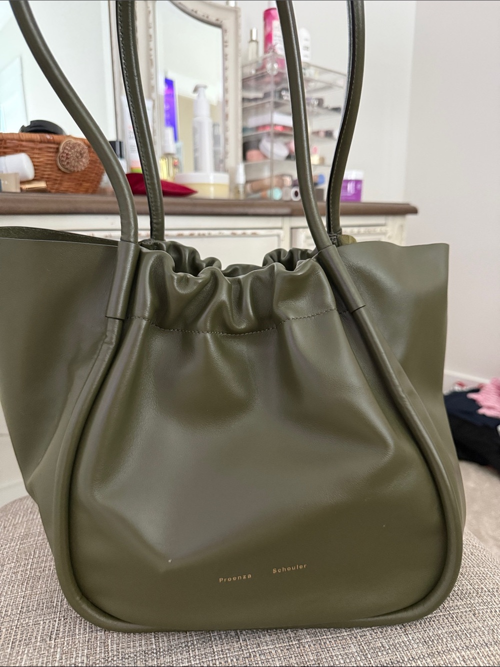 Proenza Schouler Olive Green Gathered Leather Tote